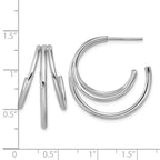 Leslie's Sterling Silver RH-plated Polished 3-row J-hoop Post Earrings - Image 5
