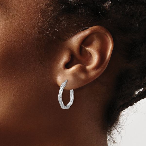 Leslie's Sterling Silver RH-plated Polished Twisted Hoop Earrings - Image 3