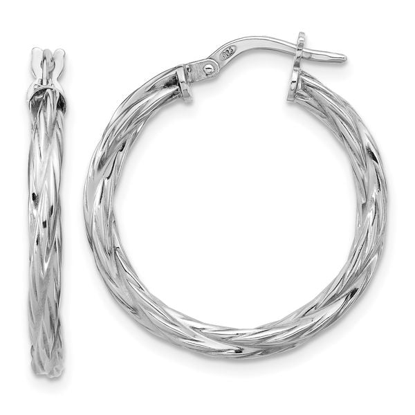 Leslie's Sterling Silver RH-plated Polished Twisted Hoop Earrings