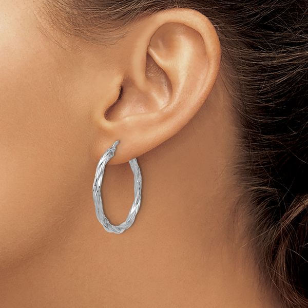 Leslie's Sterling Silver RH-plated Polished Twisted Hoop Earrings - Image 3