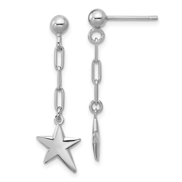 Leslie's SS RH-plated Polished Star Link Dangle Post Earrings