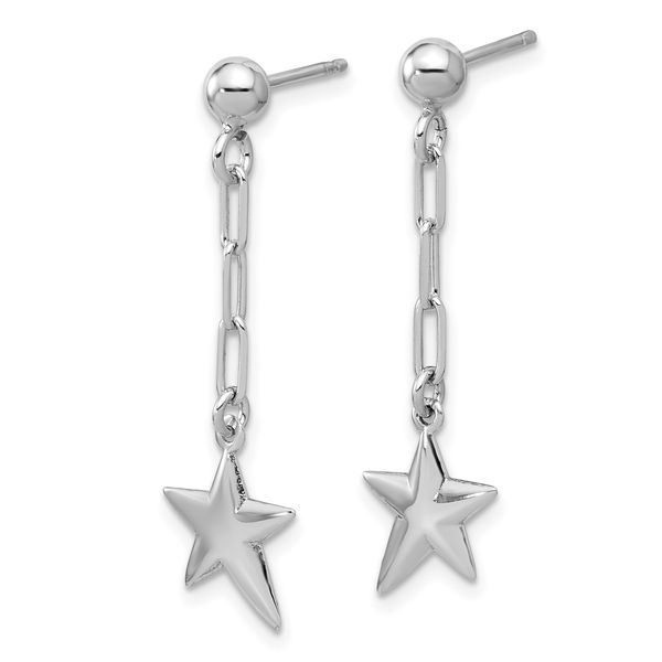 Leslie's SS RH-plated Polished Star Link Dangle Post Earrings - Image 2