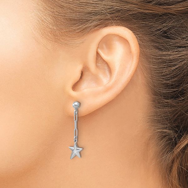 Leslie's SS RH-plated Polished Star Link Dangle Post Earrings - Image 3
