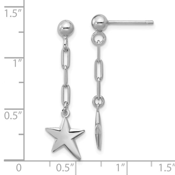 Leslie's SS RH-plated Polished Star Link Dangle Post Earrings - Image 5