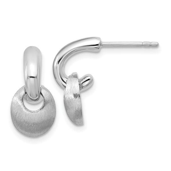 Leslie's Sterling Silver RH-plat Polish/Brush Dangle Post Earrings