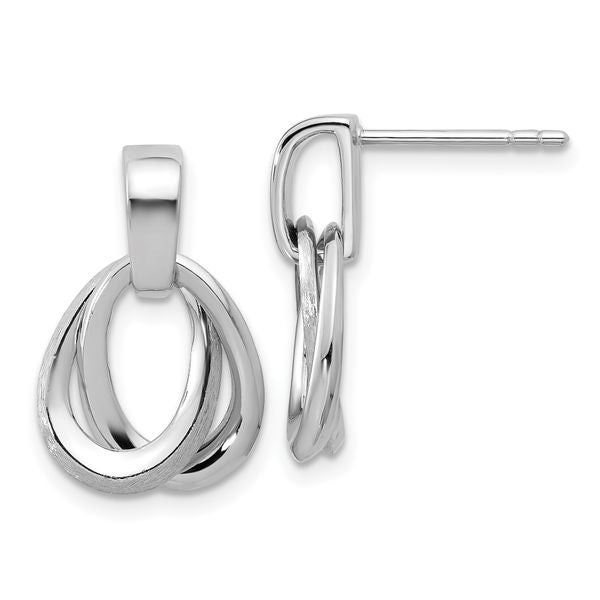 Leslie's SS RH-plated Polished/Brushed Ovals Dangle Post Earrings