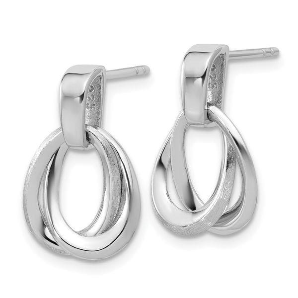 Leslie's SS RH-plated Polished/Brushed Ovals Dangle Post Earrings - Image 2