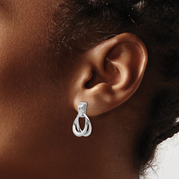 Leslie's SS RH-plated Polished/Brushed Ovals Dangle Post Earrings - Image 3