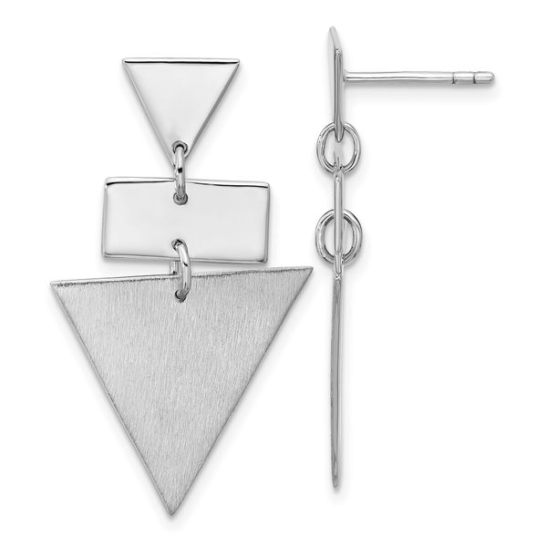 Leslie's SS RH-plated Polish/Brushed Geometric Dangle Post Earrings