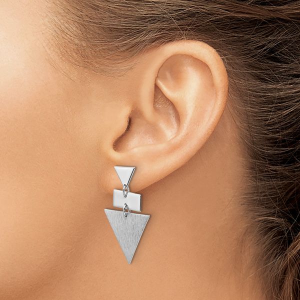 Leslie's SS RH-plated Polish/Brushed Geometric Dangle Post Earrings - Image 3