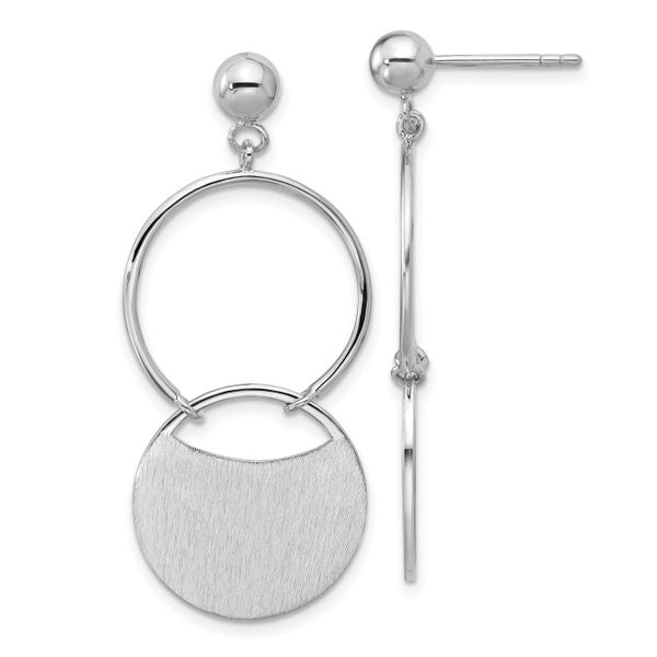Leslie's SS RH-plated Polished/Brushed Circles Dangle Post Earrings