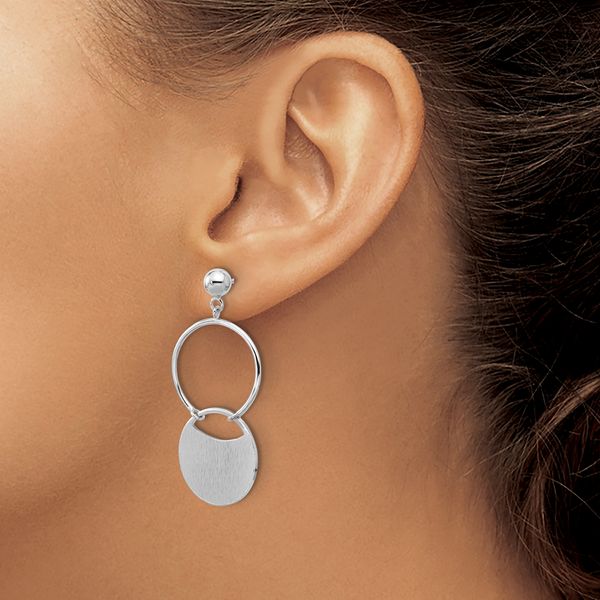 Leslie's SS RH-plated Polished/Brushed Circles Dangle Post Earrings - Image 3