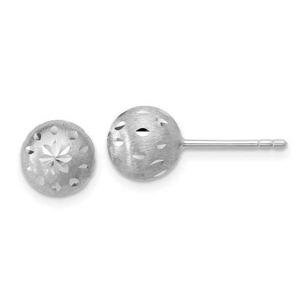 Leslie's SS RH-plated Polished/Brushed/Dia-cut Ball Post Earrings