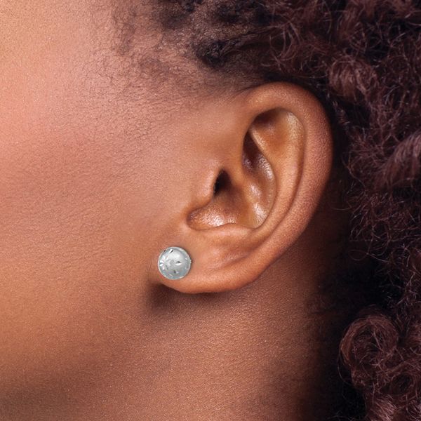 Leslie's SS RH-plated Polished/Brushed/Dia-cut Ball Post Earrings - Image 3