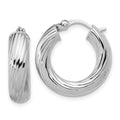 Leslie's Sterling Silver RH-plat Polish/Grooved Round Hoop Earrings