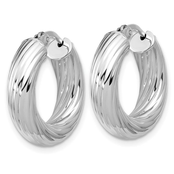 Leslie's Sterling Silver RH-plat Polish/Grooved Round Hoop Earrings - Image 2