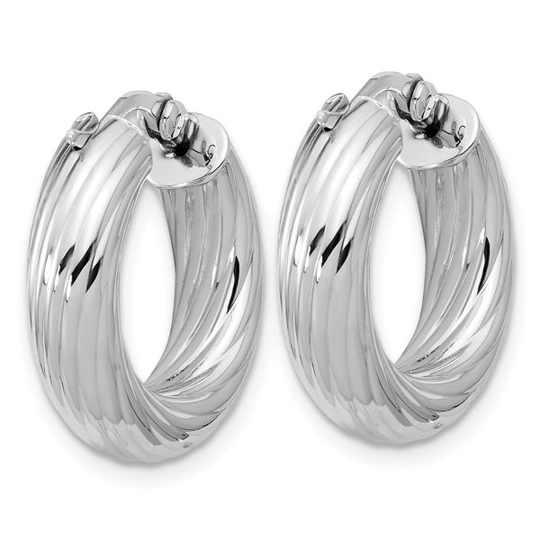 Leslie's Sterling Silver RH-plat Polish/Grooved Round Hoop Earrings - Image 4
