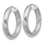 Leslie's Sterling Silver RH-plat Polish/Grooved Round Hoop Earrings - Image 2