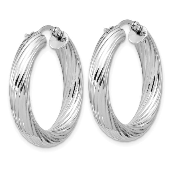 Leslie's Sterling Silver RH-plat Polish/Grooved Round Hoop Earrings - Image 4