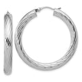 Leslie's Sterling Silver RH-plat Polish/Grooved Round Hoop Earrings