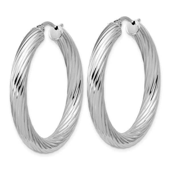Leslie's Sterling Silver RH-plat Polish/Grooved Round Hoop Earrings - Image 2