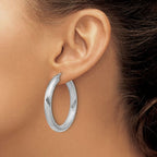Leslie's Sterling Silver RH-plat Polish/Grooved Round Hoop Earrings - Image 3