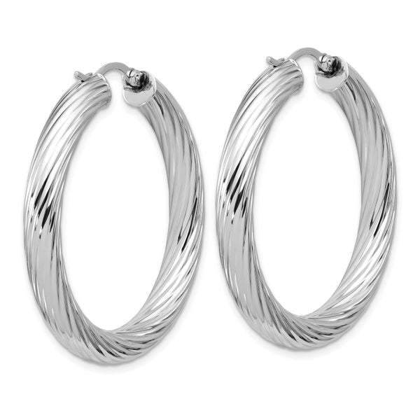Leslie's Sterling Silver RH-plat Polish/Grooved Round Hoop Earrings - Image 4