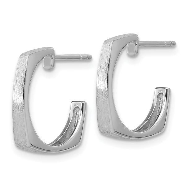 Leslie's SS RH-plated Polished/Brushed Square J-Hoop Post Earrings - Image 2