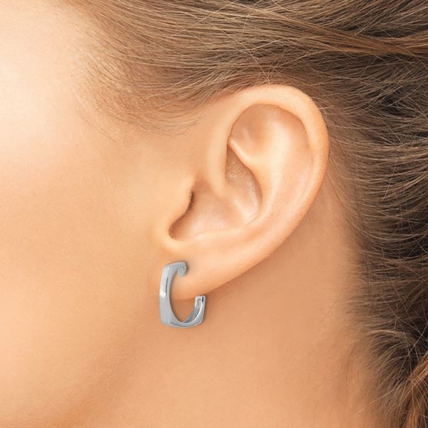 Leslie's SS RH-plated Polished/Brushed Square J-Hoop Post Earrings - Image 3