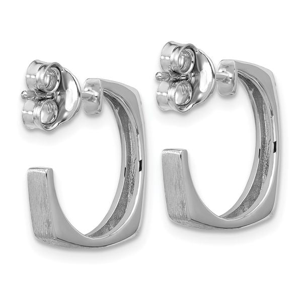 Leslie's SS RH-plated Polished/Brushed Square J-Hoop Post Earrings - Image 4