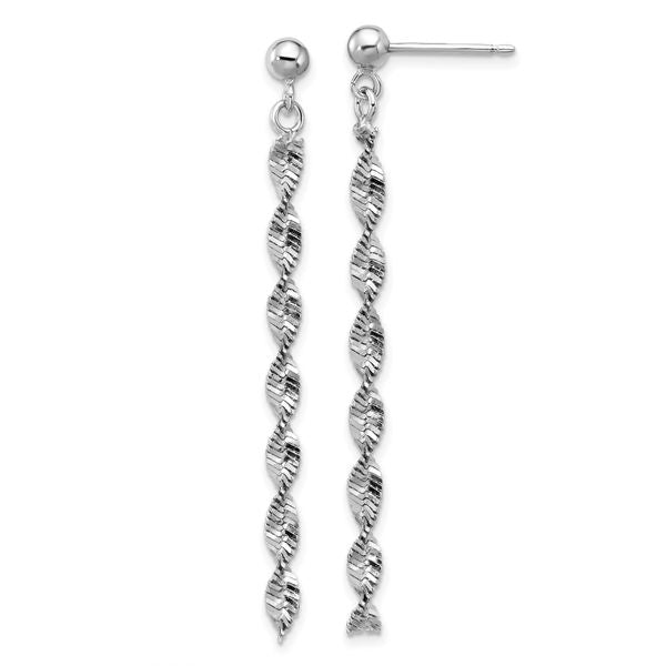 Leslie's Sterling Silver RH-plat Polish/Dia.-cut Dangle Post Earrings