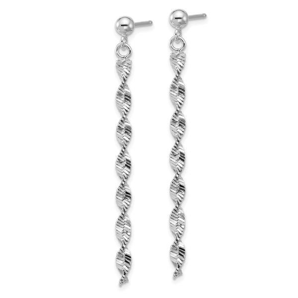 Leslie's Sterling Silver RH-plat Polish/Dia.-cut Dangle Post Earrings - Image 2
