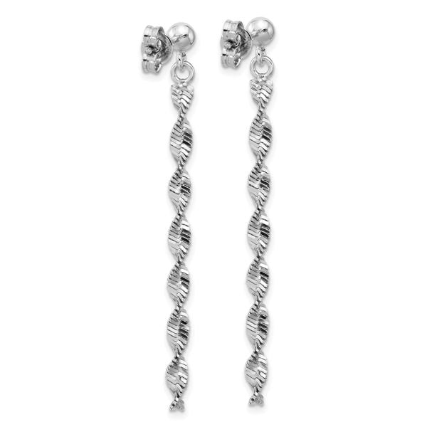 Leslie's Sterling Silver RH-plat Polish/Dia.-cut Dangle Post Earrings - Image 4