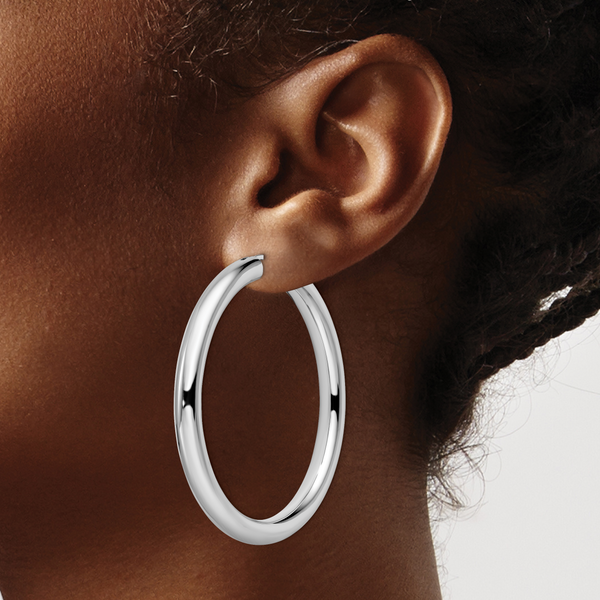 Leslie's Sterling Silver Rhodium-plated 5mm Tube Earrings - Image 3