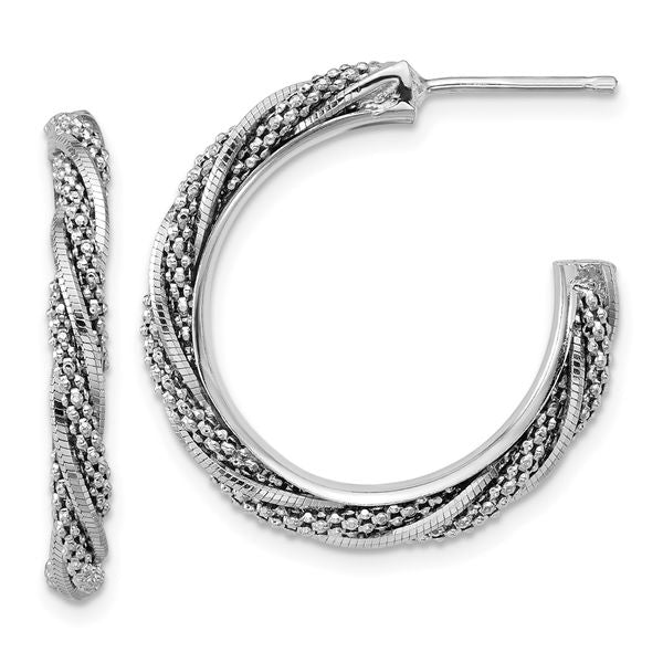 Leslie's SS RH-plated Polish/Textured Twisted J-Hoop Post Earrings
