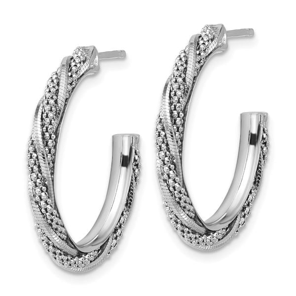 Leslie's SS RH-plated Polish/Textured Twisted J-Hoop Post Earrings - Image 2