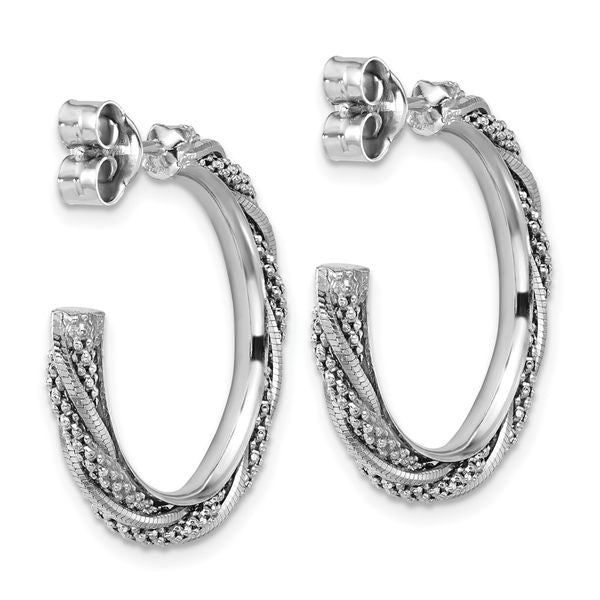 Leslie's SS RH-plated Polish/Textured Twisted J-Hoop Post Earrings - Image 4
