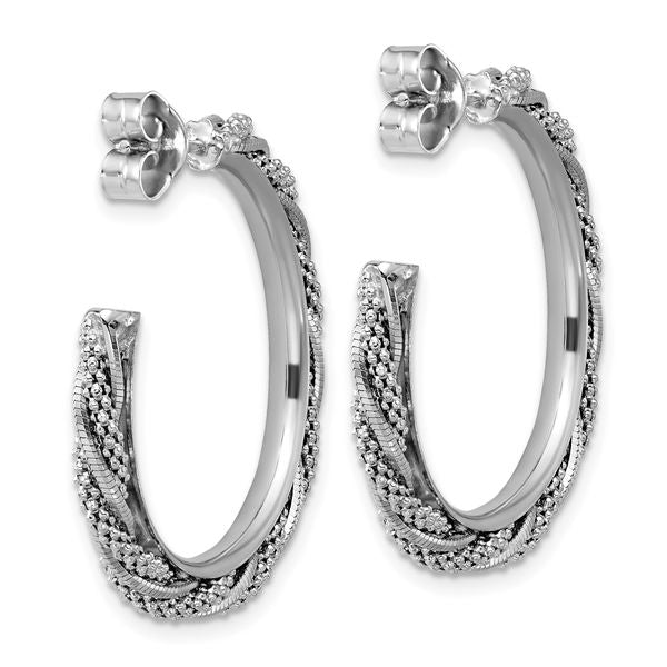 Leslie's SS RH-plated Polish/Textured Twisted J-Hoop Post Earrings - Image 4