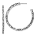 Leslie's SS RH-plated Polish/Textured Twisted J-Hoop Post Earrings