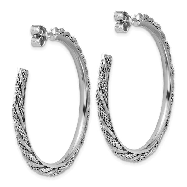 Leslie's SS RH-plated Polish/Textured Twisted J-Hoop Post Earrings - Image 4