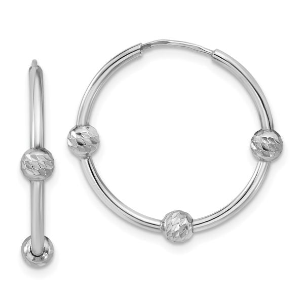 Leslie's SS RH-plated Polished/Dia-cut Beads Endless Hoop Earrings