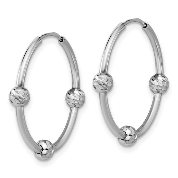 Leslie's SS RH-plated Polished/Dia-cut Beads Endless Hoop Earrings - Image 2
