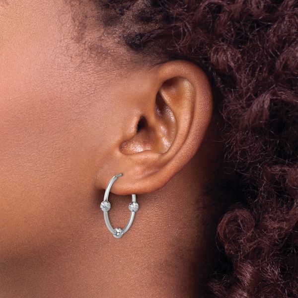Leslie's SS RH-plated Polished/Dia-cut Beads Endless Hoop Earrings - Image 3