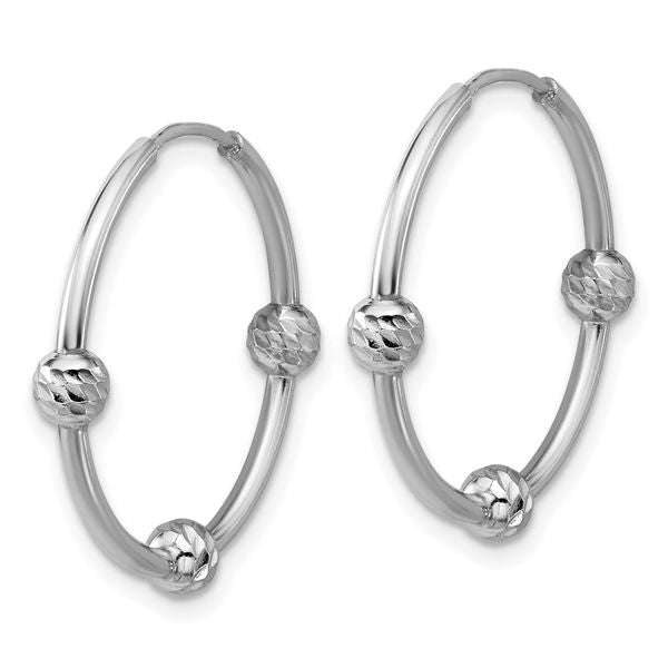Leslie's SS RH-plated Polished/Dia-cut Beads Endless Hoop Earrings - Image 4