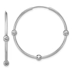 Leslie's SS RH-plated Polished/Dia-cut Beads Endless Hoop Earrings