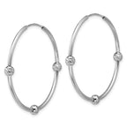 Leslie's SS RH-plated Polished/Dia-cut Beads Endless Hoop Earrings - Image 2
