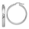 Leslie's Sterling Silver RH-plat Polish/Dia-cut Round Hoop Earrings