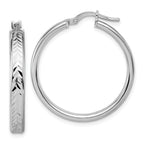 Leslie's Sterling Silver RH-plat Polish/Dia-cut Round Hoop Earrings