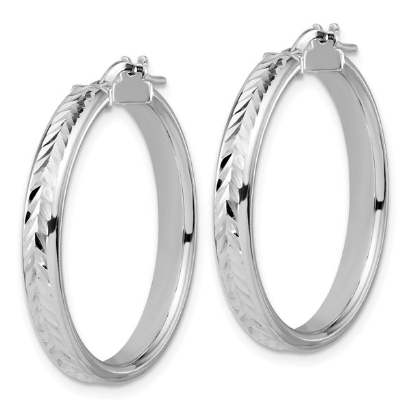 Leslie's Sterling Silver RH-plat Polish/Dia-cut Round Hoop Earrings - Image 2