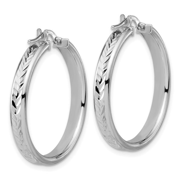 Leslie's Sterling Silver RH-plat Polish/Dia-cut Round Hoop Earrings - Image 4
